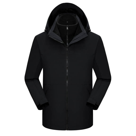 Mens Big & Tall Rain Jackets Plus Size S-4X 3 in 1 Raincoats Removeable Fleece Coats Long Sleeve Zip Up Warm Hiking Jacket with Pockets and Hooded