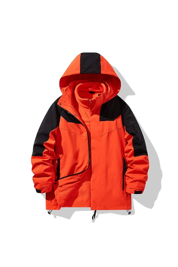 Mens Big & Tall Rain Jackets Plus Size S-4X 3 in 1 Raincoats with Zipper Pockets and Hoodie Long Sleeve Removeable Fleece Jacket Thermal Hiking Coat