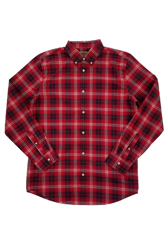 Mens Big & Tall Red & Blue Plaid Button-Down Long Sleeve Shirt LT