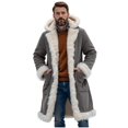thumbnail image 1 of Mens Big Tall Shearling Coat Sherpa Fleece Lined Leather Jacket Warm Long Trench Hood Outwear for Christmas, 1 of 6