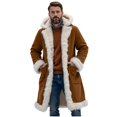 thumbnail image 1 of Mens Big Tall Shearling Coat Sherpa Fleece Lined Leather Jacket Warm Long Trench Hood Outwear for Christmas, 1 of 6
