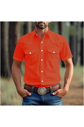 Mens Big & Tall Shirts Plus Size S-5X Short Sleeve Button-Down T-Shirts with Pockets and Collared Solid Color Vintage Cowboy Tshirts Shirt