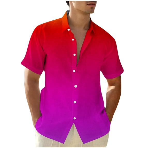 Mens Big & Tall Shirts with Pocket Plus Size S-5X Short Sleeve Tshirts Shirt Button-Down Collared Gradient Printed Breathable Hawaiian Beach Tees Tops