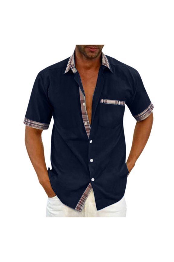 Mens Big & Tall Shirts with Pockets and Button-Down Collar M-5X Plus Size Tshirts Casual Short Sleeve Plaid Printed Comfort Office Work Tops