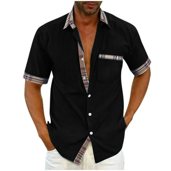 Mens Big & Tall Shirts with Pockets and Button-Down Collar M-5X Plus Size Tshirts Casual Short Sleeve Plaid Printed Comfort Office Work Tops