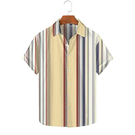 Mens Big & Tall Shirts Short Sleeve S-5X Plus Size Button-Down Collared Tshirts Shirt Casual Lightweight Stripe Printed Loungewear Tees Tops