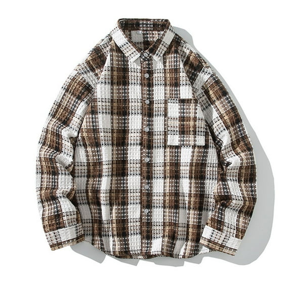 Mens Big & Tall Shirts with Pocket Plus Size M-5X Long Sleeve Shackets T-Shirts Button-Down Collared Casual Plaid Printed Office Work Shirt Tops