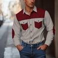 thumbnail image 1 of Mens Big & Tall Shirts with Pockets Plus Size S-5X Long Sleeve Work Tshirts Shirt Button-Down Collared Vintage Color Block Cowboys Tops, 1 of 5