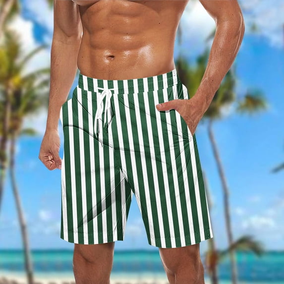 Mens Big & Tall Shorts Plus Size Straight Leg Striped Drawstring Elastic Waisted Summer Beach Bermuda Short with Pockets S-5X