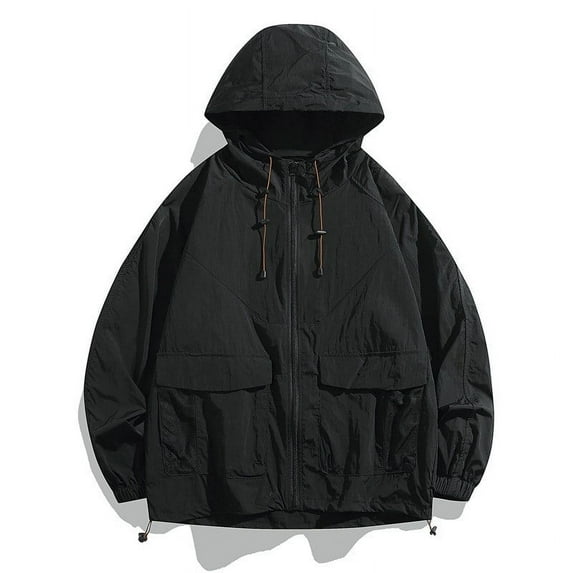 Mens Big & Tall Sun Protection Jackets with Pockets and Hood S-4X Plus Size Lightweight Long Sleeve Zip Up Solid Color Hiking Fishing Outerwear Coats