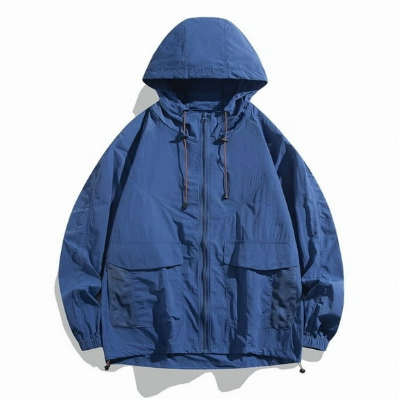 Mens Big & Tall Sun Protection Jackets with Pockets and Hood S-4X Plus Size Lightweight Long Sleeve Zip Up Solid Color Hiking Fishing Outerwear Coats
