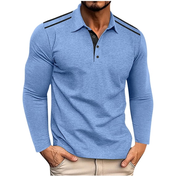 Mens Big & Tall T Shirt, Long Sleeve Shirts for Men Fall Casual Loose Fit Solid Color Lapel Button Up T-Shirts M-3XL