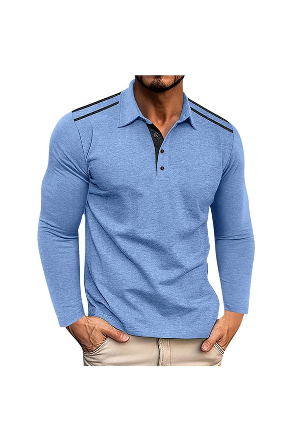 Mens Big & Tall T Shirt, Long Sleeve Shirts for Men Fall Casual Loose Fit Solid Color Lapel Button Up T-Shirts M-3XL