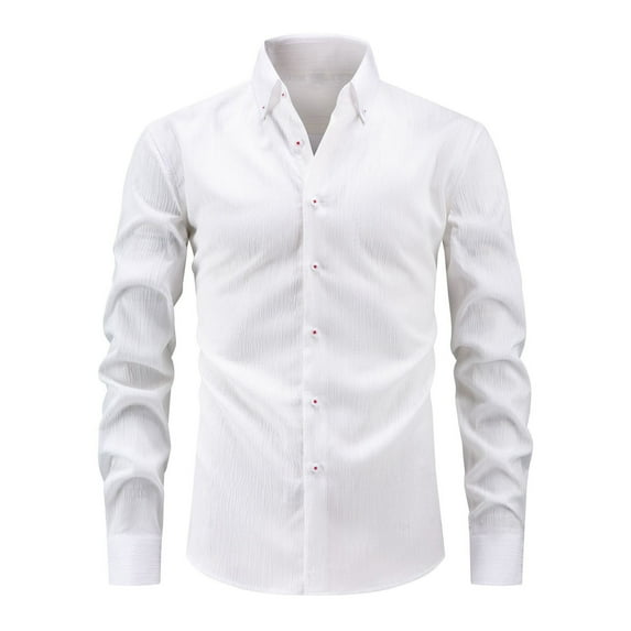 Mens Big & Tall T-Shirts, Button Down Shirts for Men Fall Lightweight Casual Solid Color Lapel Long Sleeve Dressy Blouses S-3XL