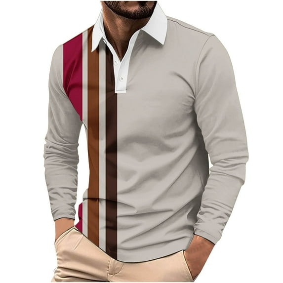 Mens Big & Tall T-Shirts, Button Up Shirts for Men Fall Casual Loose Fit Striped Printed Lapel Long Sleeve Dressy Blouses S-5XL