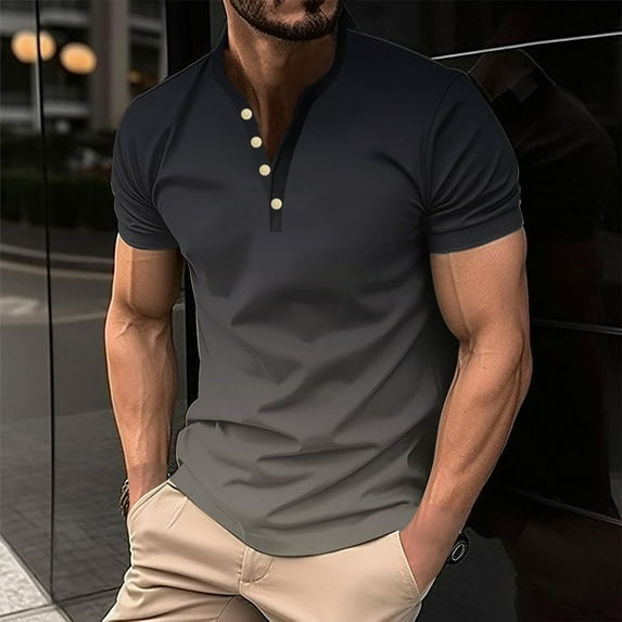 Mens Big & Tall T Shirts S-5XL Plus Size Short Sleeve Tees Tops Button Crewneck Casual Pullover Slim Gradient Printed Basic Comfort Tshirts