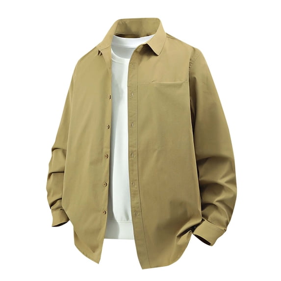 Mens Big & Tall T Shirts, Long Sleeve Shirts for Men Fall Dressy Casual Loose Fit Solid Color Lapel Button Down Blouses M-5XL