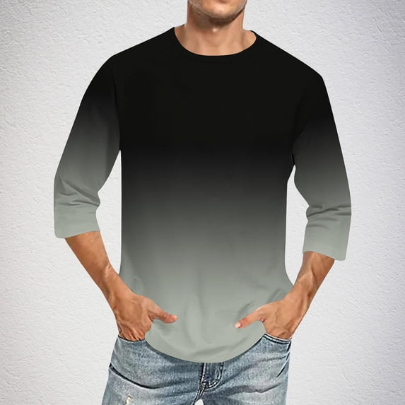 Mens Big & Tall T-Shirts M-5X Plus Size 3/4 Sleeve Shirts for Men Gradient Printed Crewneck Dressy Casual Tees Tops Fathers Gifts
