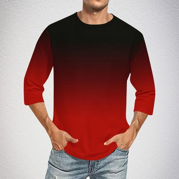Mens Big & Tall T-Shirts M-5X Plus Size 3/4 Sleeve Shirts for Men Gradient Printed Crewneck Dressy Casual Tees Tops Fathers Gifts