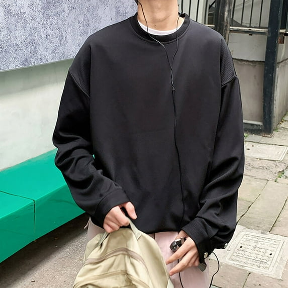 Mens Big & Tall T Shirts Plus Size M-5X Long Sleeve Crewneck Sweatshirts Casual Solid Color Pullover Basic Going-Out Workout T-Shirts Tops