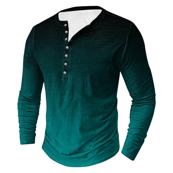 Mens Big & Tall T Shirts Plus Size S-5X Long Sleeve Button Crewneck Tees Tops Pullover Gradient Printed Breathable Athletic Workout Tshirts Shirt
