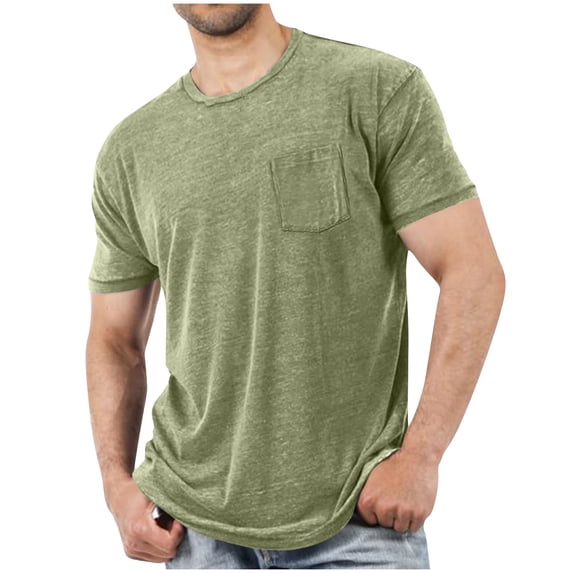 Mens Big & Tall T-Shirts Short Sleeve Crew Neck with Pocket Basic Tee Muscle Shirt Fathers Gift M-4XL