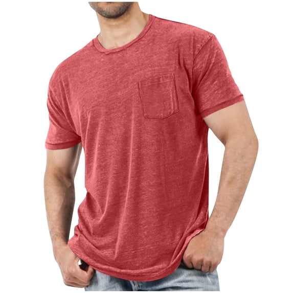 Mens Big & Tall T-Shirts Short Sleeve Crew Neck with Pocket Basic Tee Muscle Shirt Fathers Gift M-4XL