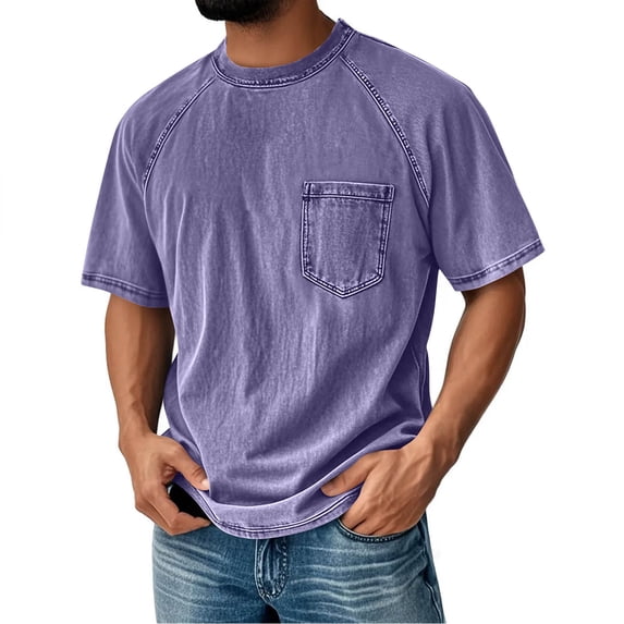 Mens Big & Tall T-Shirts XS-5X Plus Size Short Sleeve Shirts for Men with Pocket Summer Vintage Drop Shoulder Crewneck Tees Tops