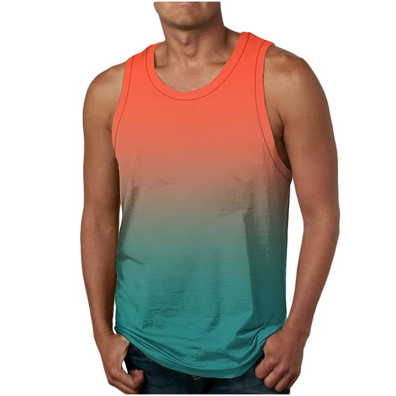 Mens Big & Tall Tank Tops S-6X Plus Size Sleeveless Crewneck Muscle Shirts Casual Gradient Printed Pullover Breathable Athletic Workout Vests