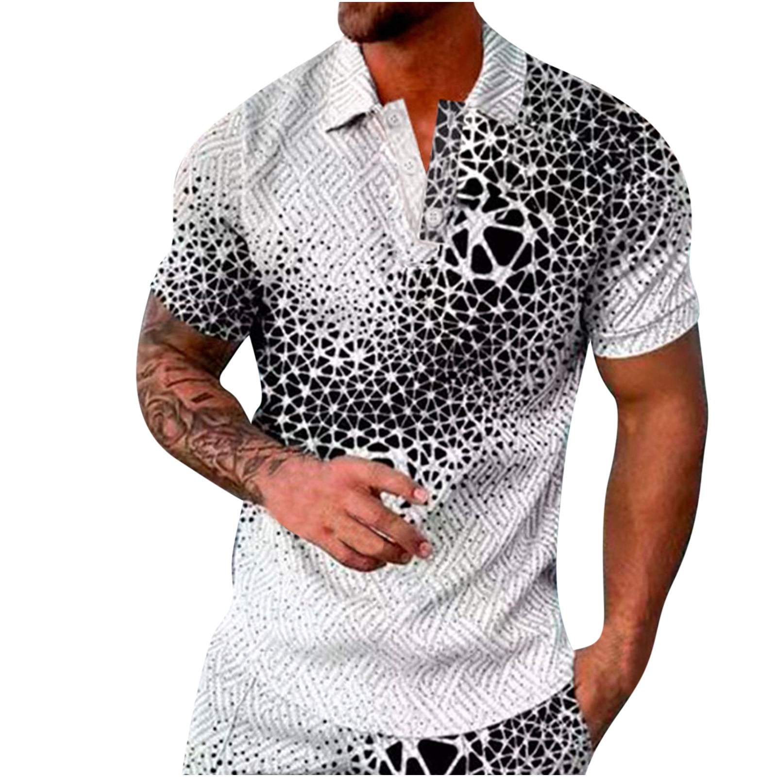 Mens Big and Tall Casual Pullover Tops Funky Printed Hippie Polo Shirt ...
