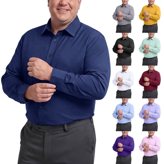 Mens Big and Tall Classic Fit Dress Shirt Button Down Long Sleeve Collar Shirt Wine 7XL
