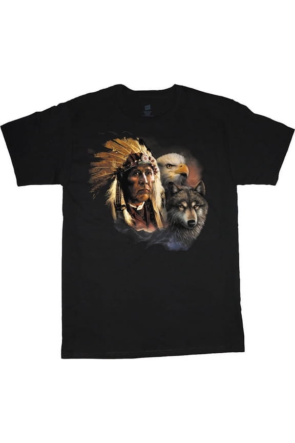 Mens Big and Tall Clothing Graphic Tees Indian Eagle Wolf Shirt