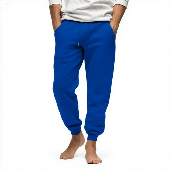 Mens Big and Tall Fleece Sweatpants Elastic Bottom with Pockets, Relaxed Fit for Lounge & Casual Blue L