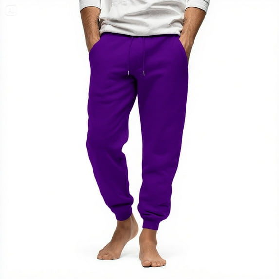 Mens Big and Tall Fleece Sweatpants Elastic Bottom with Pockets, Relaxed Fit for Lounge & Casual Purple 2XL