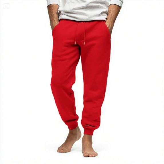 Mens Big and Tall Fleece Sweatpants Elastic Bottom with Pockets, Relaxed Fit for Lounge & Casual Red M