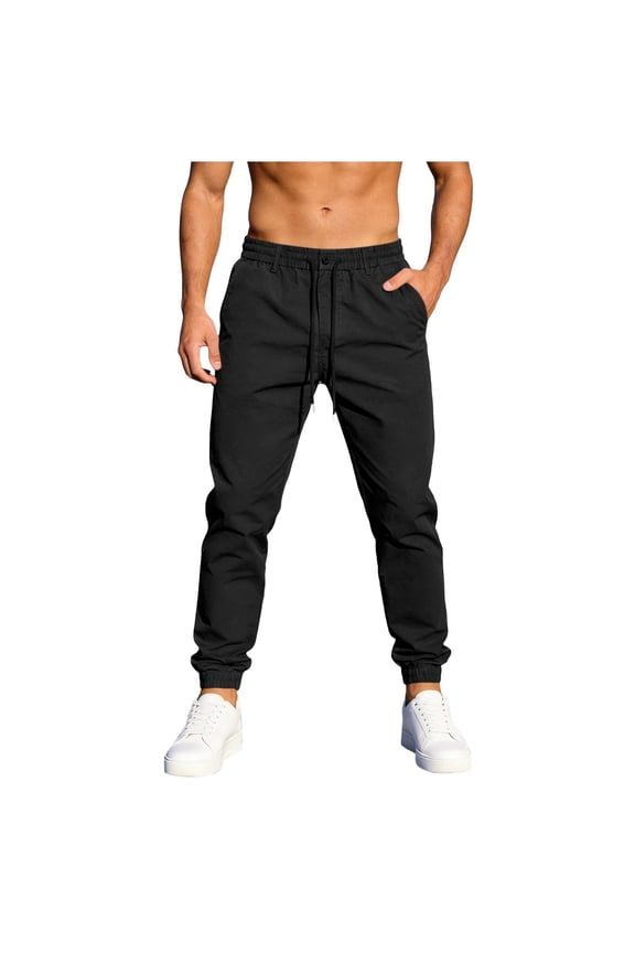 Mens Big and Tall Full Elastic Waist Tapered Pants Quick Dry Stretch Slacks with Zipper Fly and Pockets Size M-4XL Black