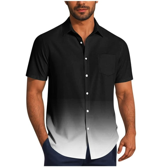 Mens Big and Tall Hawaiian Shirt, Short Sleeve Shirts for Men Summer Fashion Loose Fit Ombre Tie Dye Lapel Button Down Tshirts