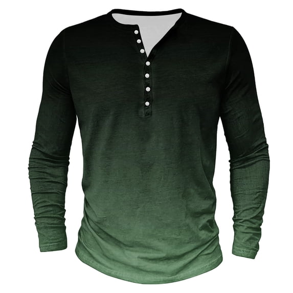 Mens Big and Tall Henley Shirts, Long Sleeve Shirts for Men Fall Casual Loose Fit Ombre Tie Dye Button Up Basic T-Shirts S-5XL
