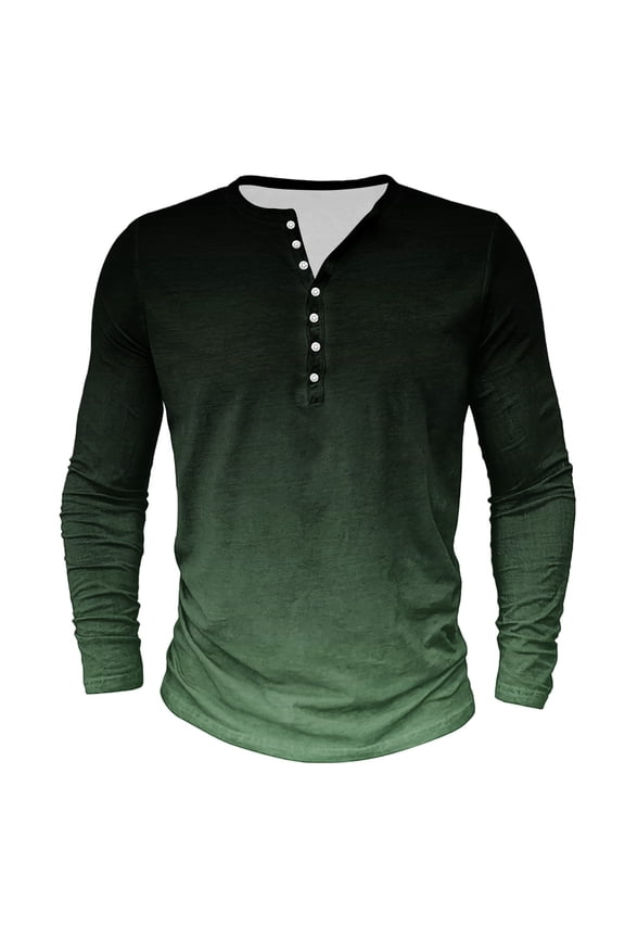 Mens Big and Tall Henley Shirts, Long Sleeve Shirts for Men Fall Casual Loose Fit Ombre Tie Dye Button Up Basic T-Shirts S-5XL