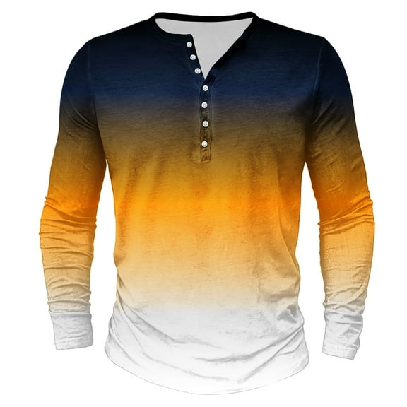 Mens Big and Tall Henley Shirts, Long Sleeve Shirts for Men Fall Fashion Loose Fit Ombre Tie Dye Basic Button Up T-Shirts S-5XL