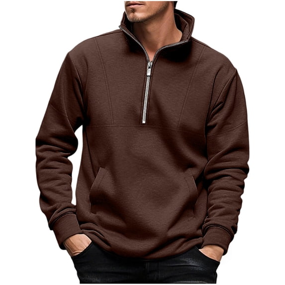 Mens Big and Tall Jackets Plain Half Zip Brown Lightweight Jacket Casual Winter Trendy Mens Clothing