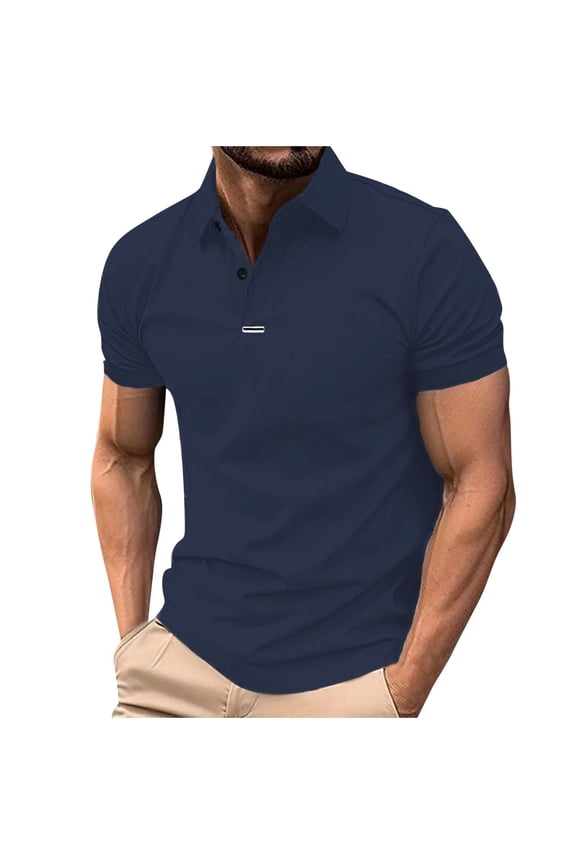 Mens Big and Tall Lapel T-Shirts, Short Sleeve Shirts for Men Summer Business Casual Solid Color Button Up Shirt Tops