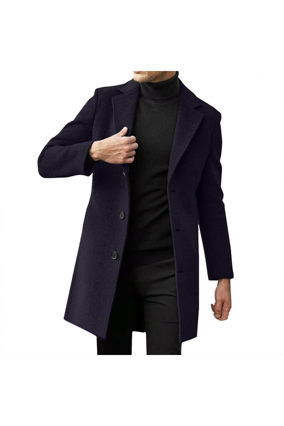 Mens Big and Tall Notched Lapel Single Breasted Pea Coats Trench Jackets Navy XXXXXXS