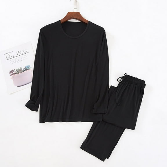 Mens Big and Tall Pajamas Sets L-4X Plus Size Long Sleeve Shirts Pants 2 Piece Modal Loungewear Set Casual Solid Soft Sleepwear Outfits