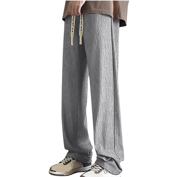 Mens Big and Tall Pants Plus Size M-5X Casual Drawstring Elastic Waist Wide Leg Trousers Loose Solid Lightweight Comfort Loungewear Pant Clearance