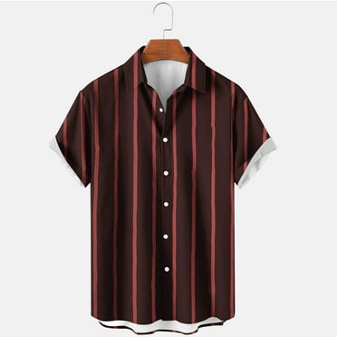 Mens Big and Tall Shirts M-4XL Plus Size Short Sleeve Button-Down Tshirts Shirt Lightweight Stripe Printed Casual Collared Tops with Pocket Clearance
