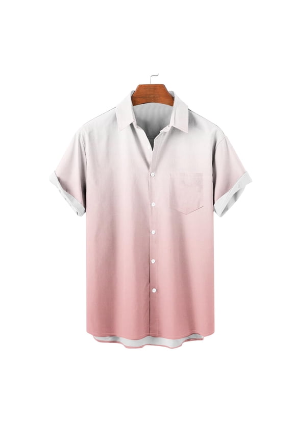 Mens Big and Tall Shirts S-5X Plus Size Short Sleeve Button-Down Collared Tshirts Shirt with Pocket Casual Gradient Printed Beach Tees Tops