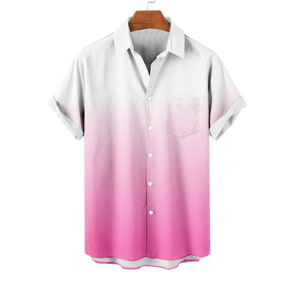 Mens Big and Tall Shirts S-5X Plus Size Short Sleeve Button-Down Collared Tshirts Shirt with Pocket Casual Gradient Printed Beach Tees Tops