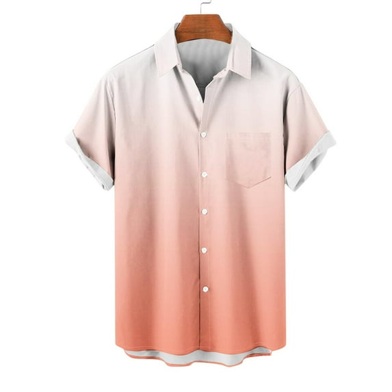 Mens Big and Tall Shirts S-5X Plus Size Short Sleeve Button-Down Collared Tshirts Shirt with Pocket Casual Gradient Printed Beach Tees Tops