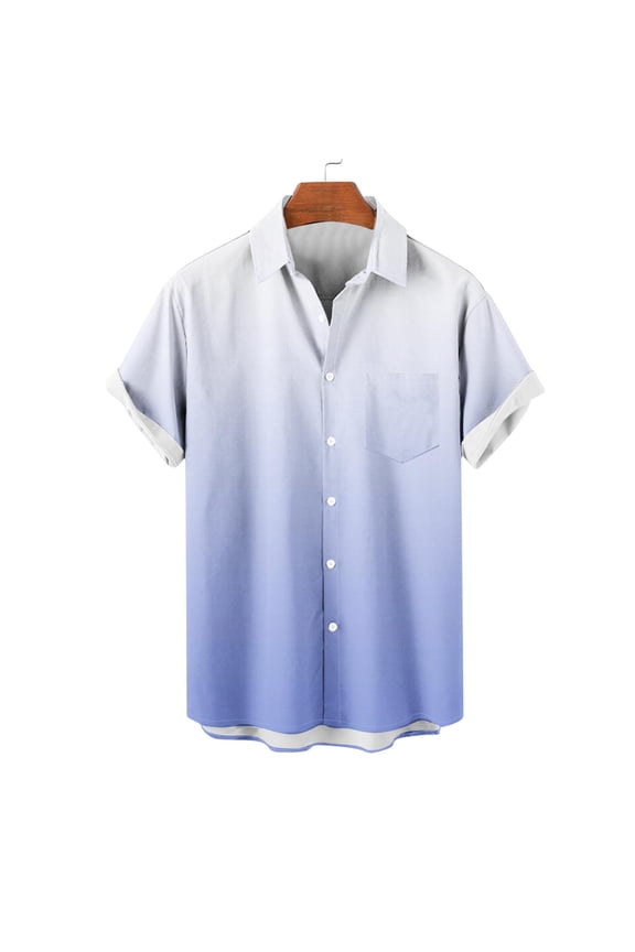 Mens Big and Tall Shirts S-5X Plus Size Short Sleeve Button-Down Collared Tshirts Shirt with Pocket Casual Gradient Printed Beach Tees Tops